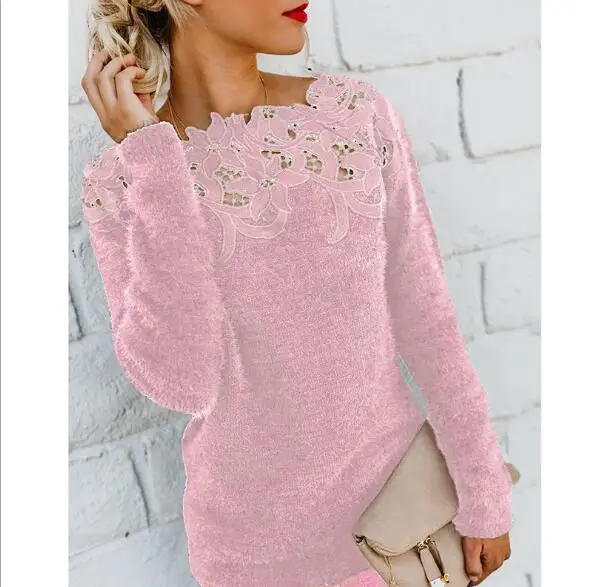 Женский Однотонный свитер с длинными рукавами и вышивкой| |