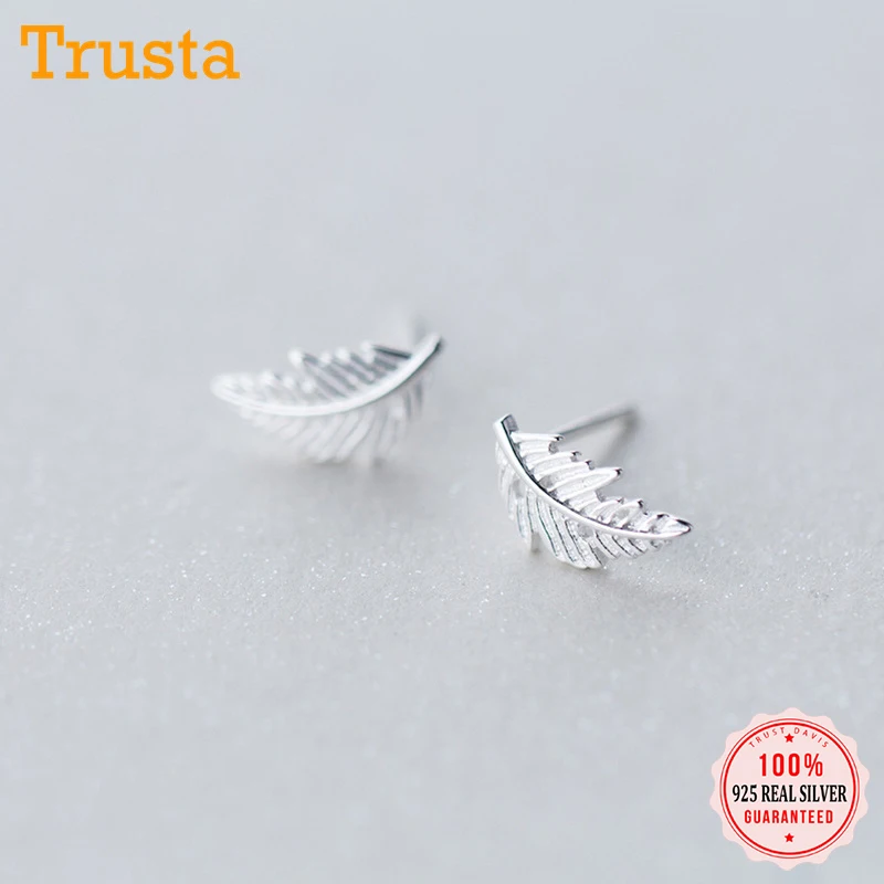 Trusta 100% 925 стерлингового серебра женская мода крошечные 11mmX6mm листья серьги