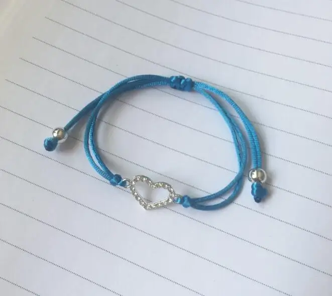 Sky Blue Брендовый милый Мишка Регулируемый счастливый красный веревочный браслет Шарм инкрустация Кристалл сердечко серебряного цвета браслеты для женщин пара подарок - Окраска металла: Sky Blue