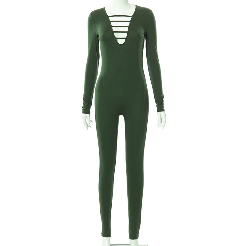 Женский спортивный комбинезон с глубоким V-образным вырезом открытой спиной и