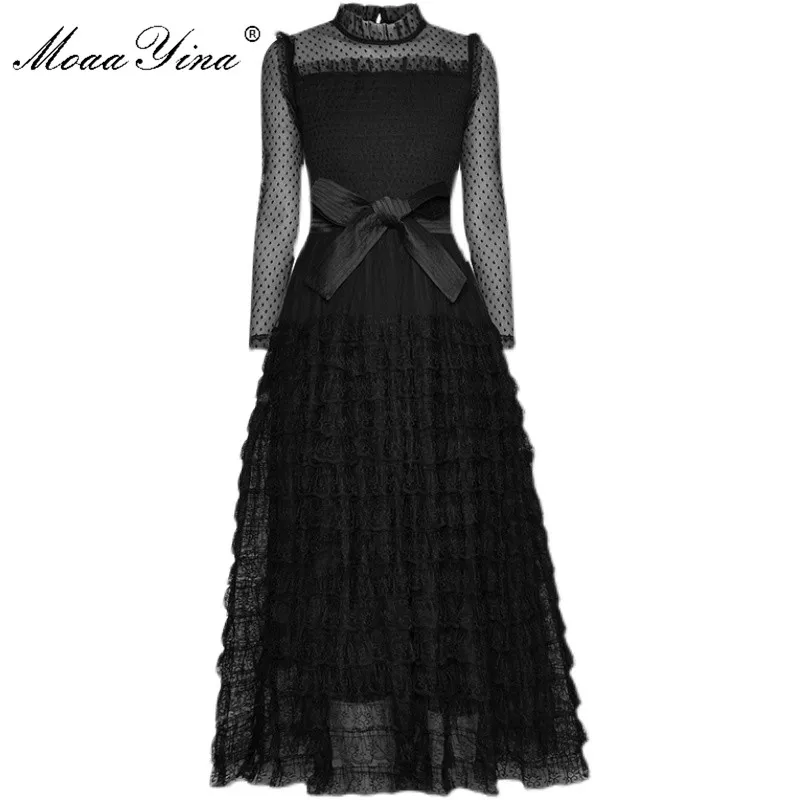 Платье MoaaYina женское с воротником-стойкой модное дизайнерское Сетчатое бальное