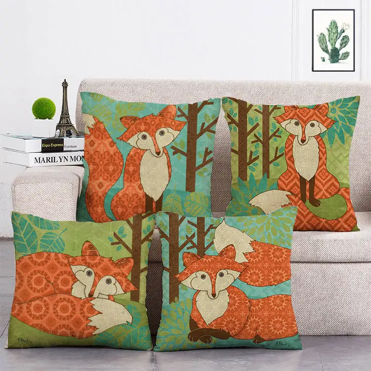 

Decorative Throw Pillow Case Cover Animals Lovely Foxs Cute Cartoon Sofa Pillow Cover Decorative Pillow Case T219