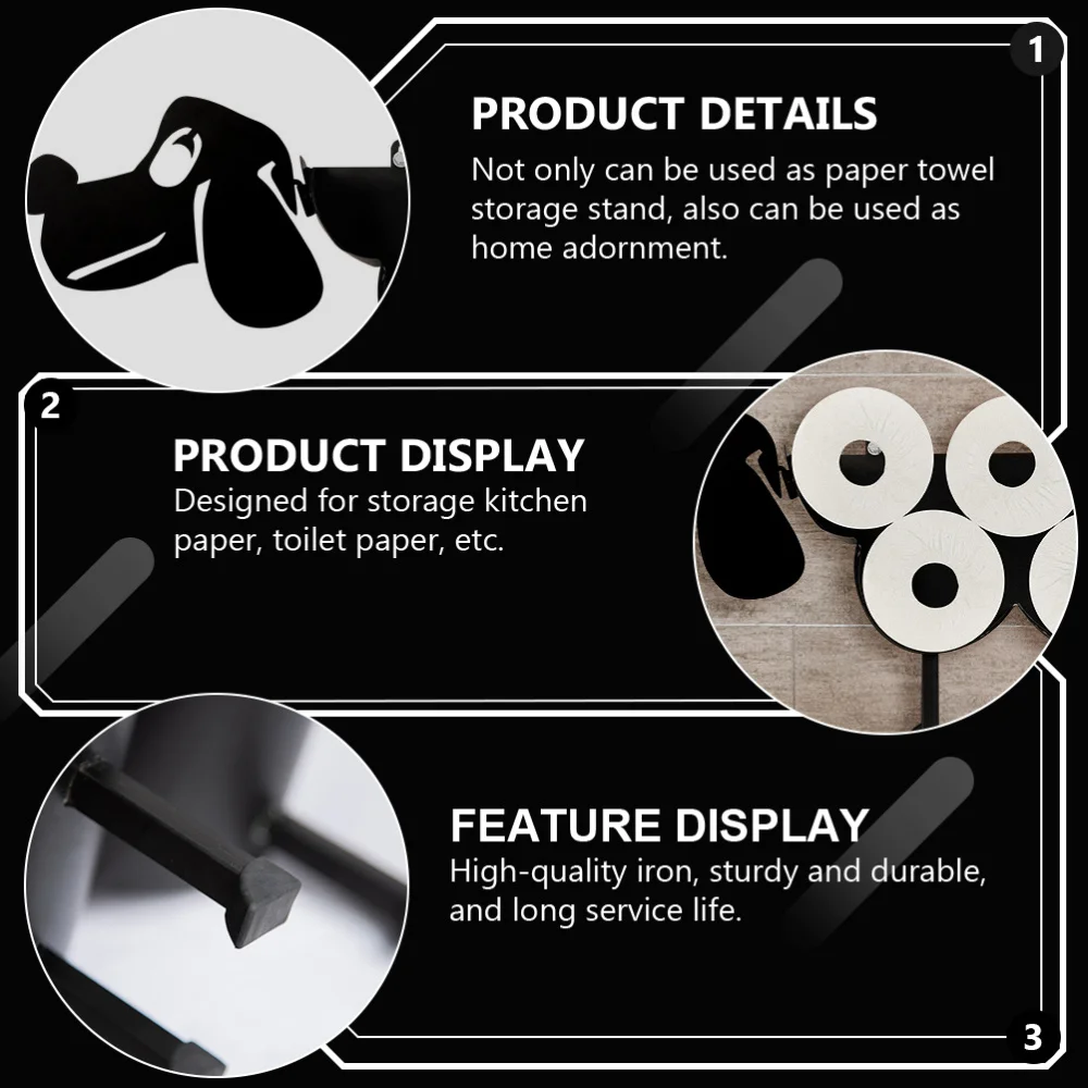 

1pc Dog Shaped Wall-mounted Kitchen Paper Towel Rack Storage Stand (Black)
