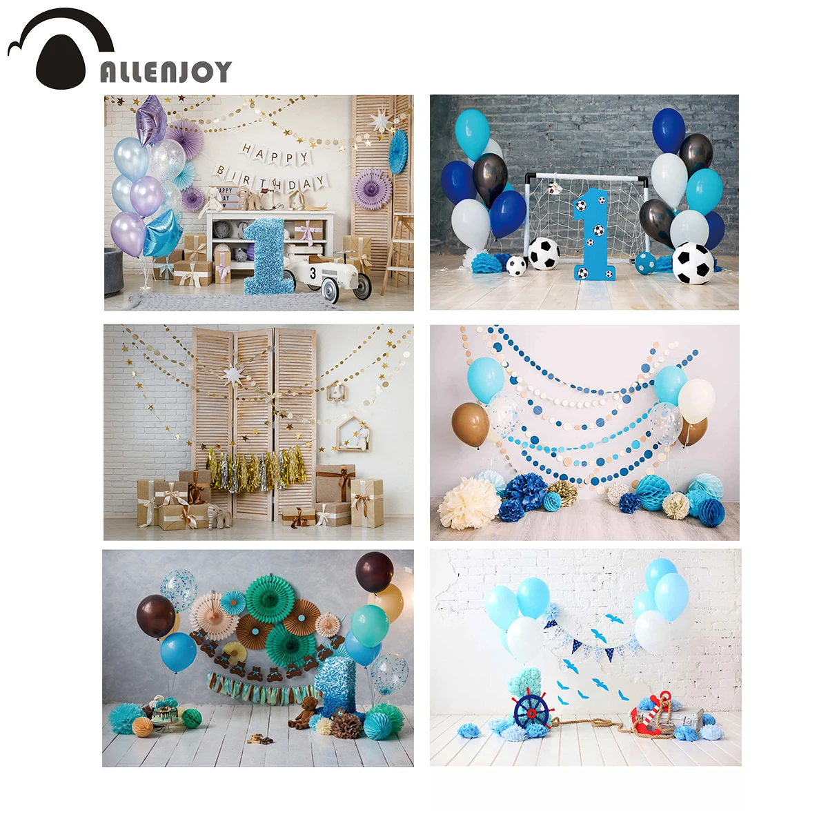 Allenjoy Фотофон на первый день рождения для фотосъемки с голубым слоем пирога