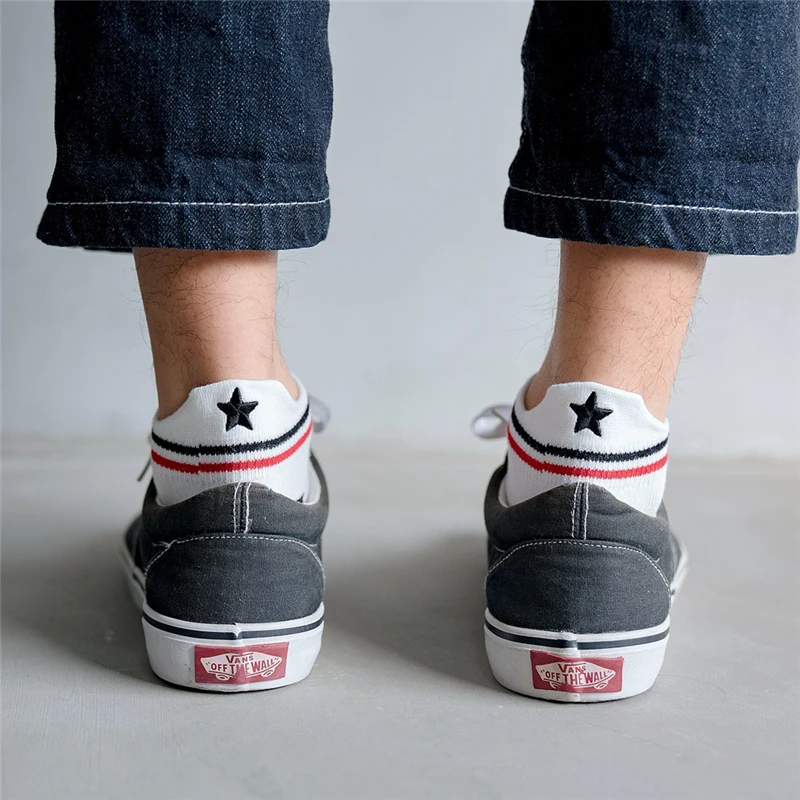 Stitching Color Five Pointed Star Heel Protector Ankle Socks Men Cotton Students Boy Casual Low Cut Non Slip Loafer | Мужская одежда