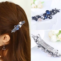 women blue crystal rhinestone hair clip fashion flower barrette clamp hairpin