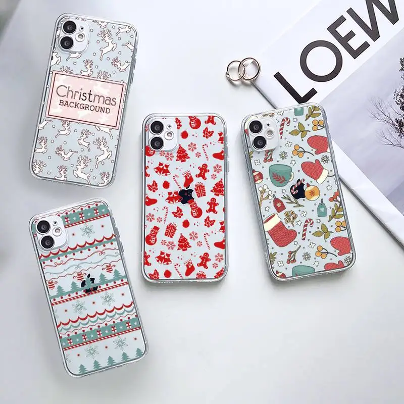 

Merry Christmas Elk santa gift Phone Case Transparent for iPhone 7 8 11 12 13 mini pro X XS XR MAX Plus