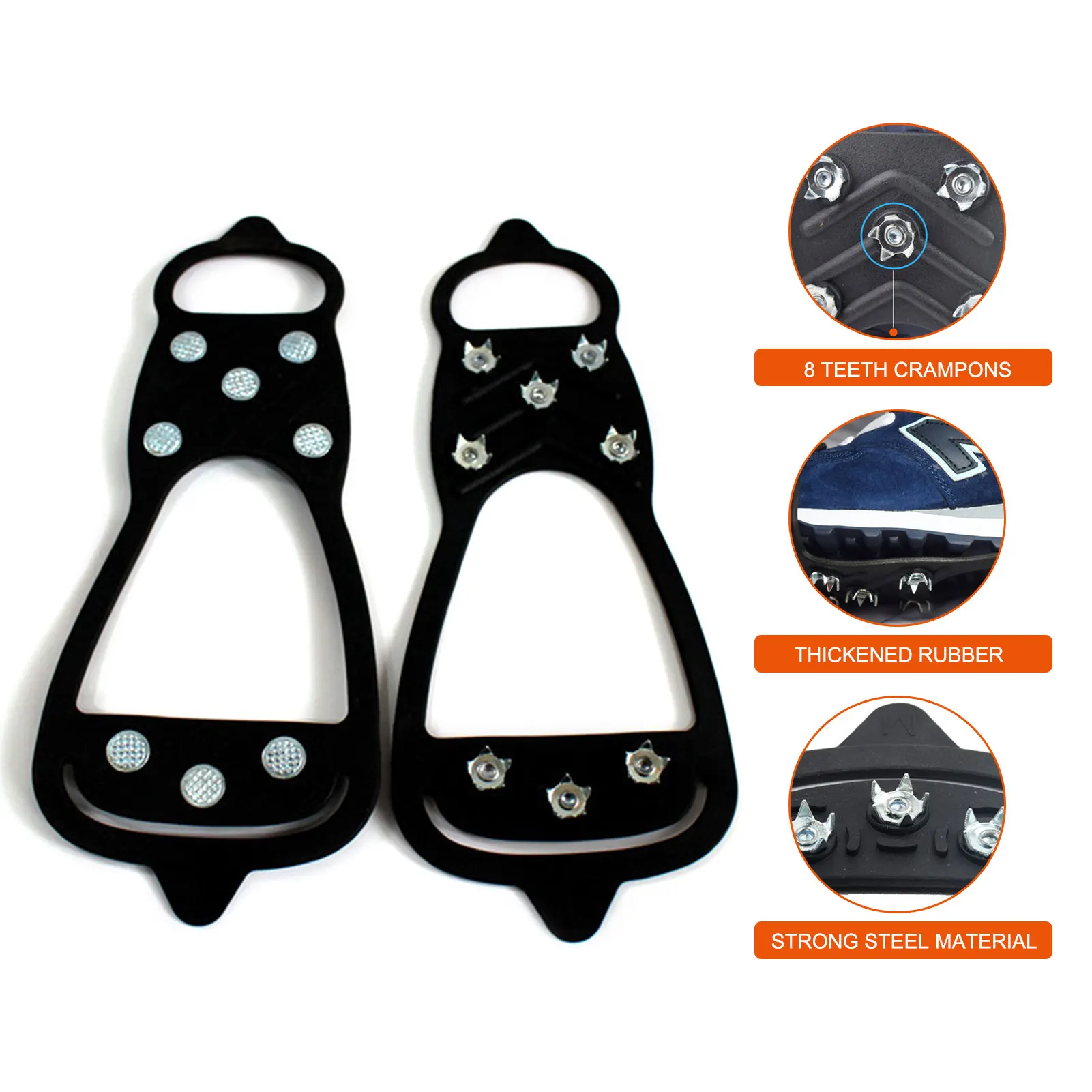 

Anti-Skid Ice Snow Shoe Spiked Climbing Grips Cleats Walk Traction Cleats 8 Spikes Crampons For Winter Climbing Hiking Boots
