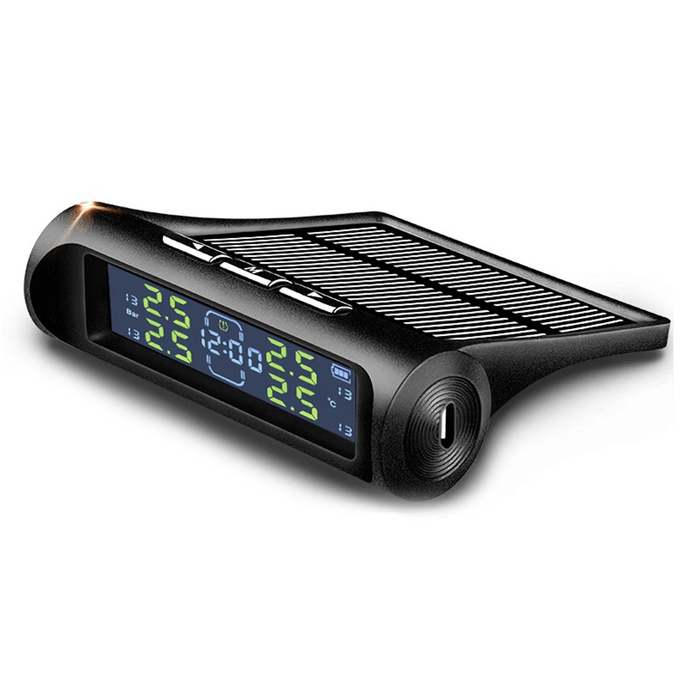 

VODOOL AN-01D 2 in 1 Car Solar TPMS Clock LCD Display Auto Tyre Pressure Temperature Monitoring Alarm System with 4 Sensors New