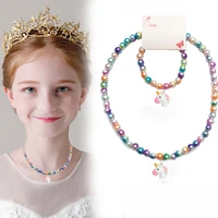 new fashion 7 styles girls accessories necklace cute unicorn bracelet set kids lovely jewelry set round beads fine present
