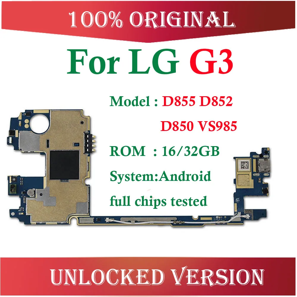 Оригинальные разблокированные для LG G3 D855 D850 Материнские платы для LG G3 D855 D850 материнская плата с системой Android 16 Гб/32 ГБ