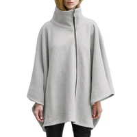 fleece stand collar woman poncho womens cloak cape light silver color zipper cardigan winter ladies solid tops white cape