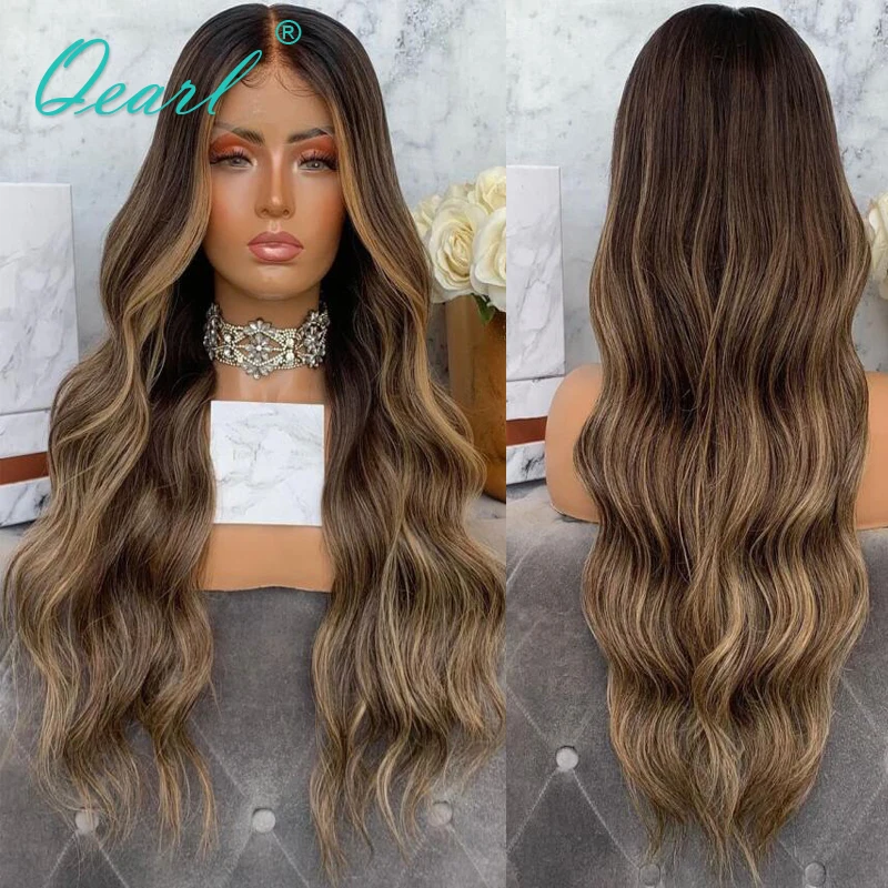 Full Lace Wig Humain Hair Body Wave Lace Front Wig for Women Warm Honey Blonde Balayage Full Hd Transparent Remy Hair 150% Qearl