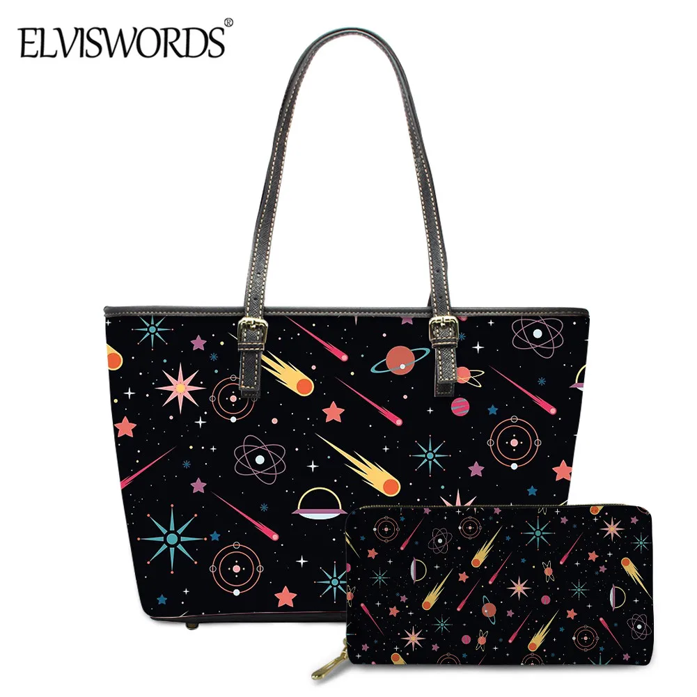 

Женская сумка-тоут ELVISWORDS, модная новинка 2020, сумка через плечо с принтом Вселенная планеты, сумка из искусственной кожи, брендовая дизайнерс...