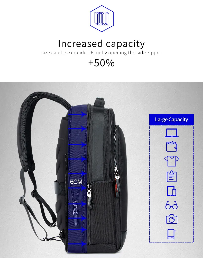 BOPAI Оксфорд водонепроницаемый рюкзак дорожные рюкзаки для мужчин Mochila емкость может быть увеличена крутые мужские s рюкзаки плечо школьный ранец