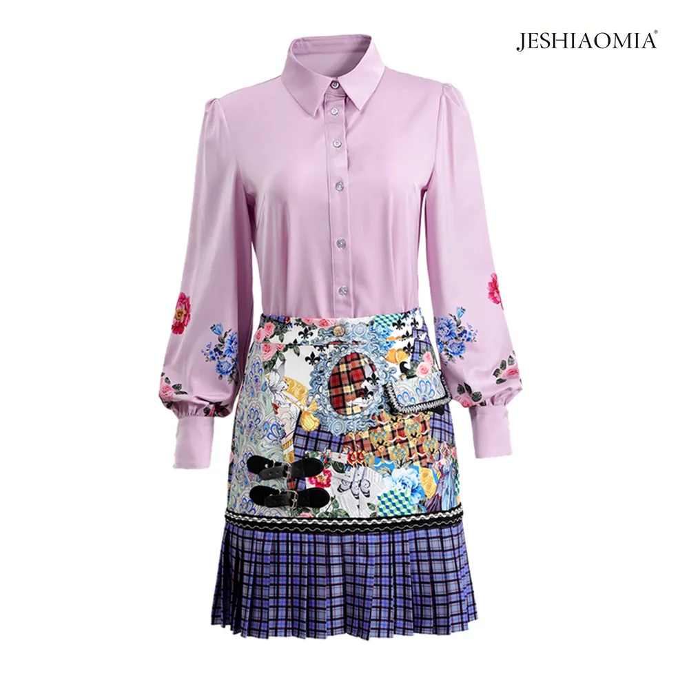 

Весна 2021, Топ с длинным рукавом и плиссированная мини-юбка с цветочным принтом