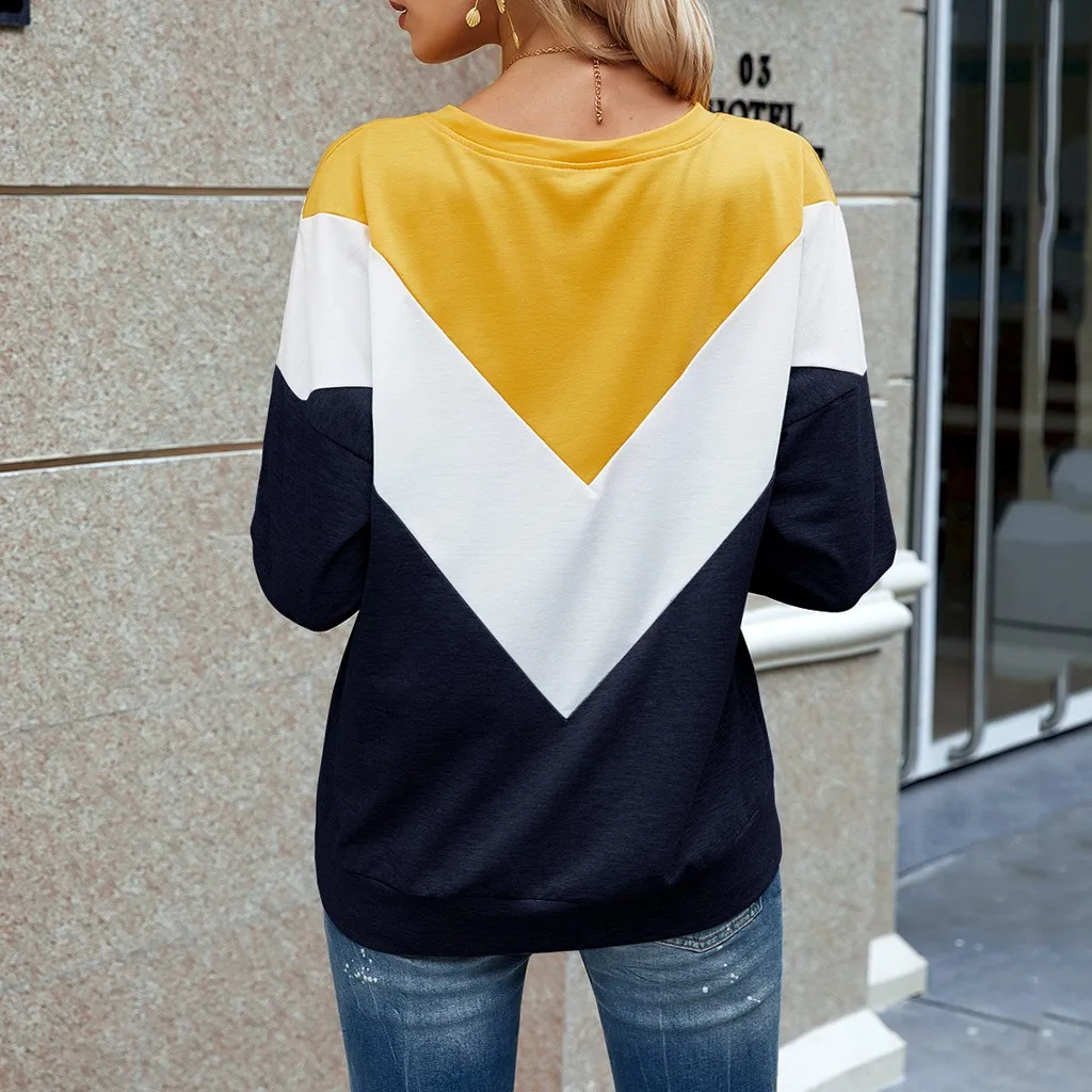 

Women's Sweatshirts Autumn Female Long Sleeve Crewneck Blouse Tops Casual Loose Stitching Blouse Pullover Tops Jumper Top 2020