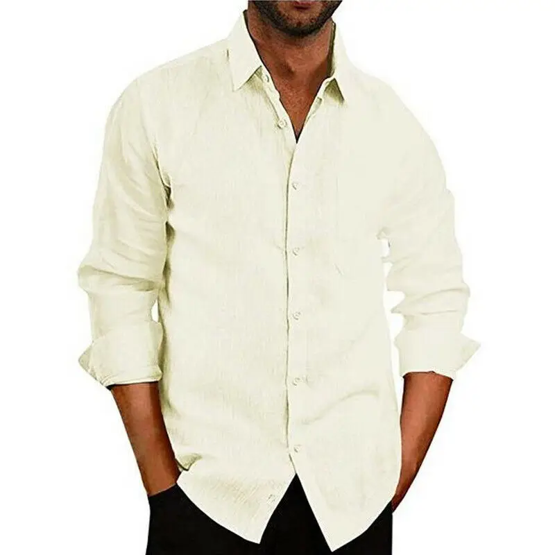 Men Summer Linen Slim Long Sleeve Shirt Casual shirt Tops Blouse S-XXL camisas para hombre off white social men | Мужская одежда