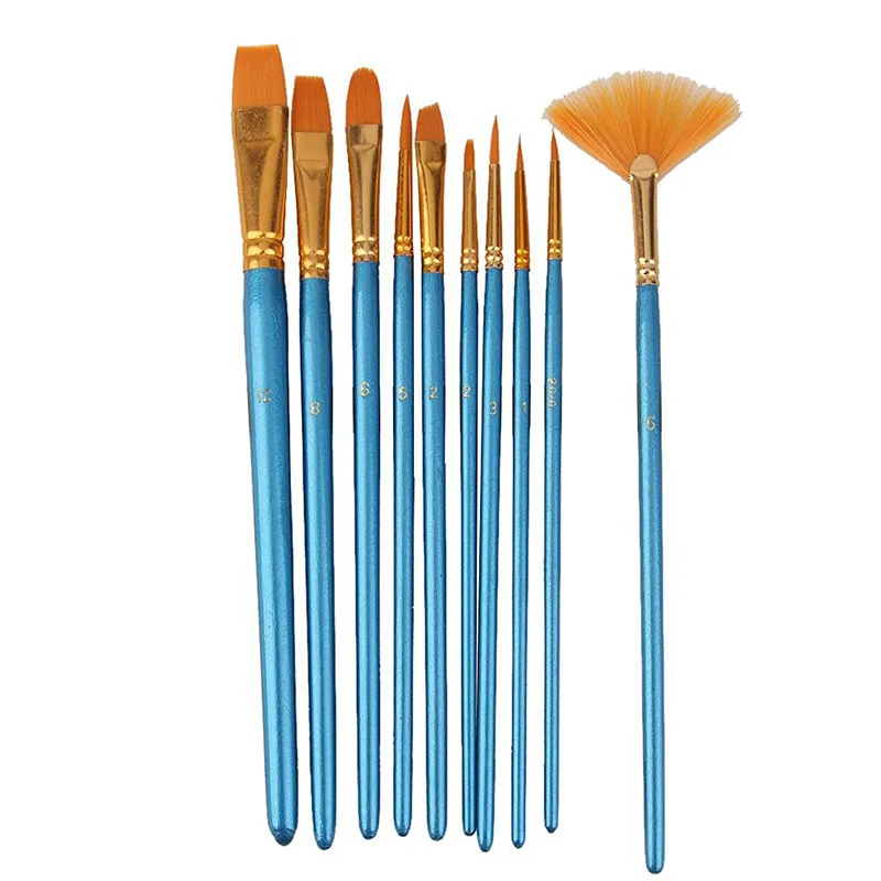 

10pcs Blue Handle Nylon Hair Multifunction Paint Brushes