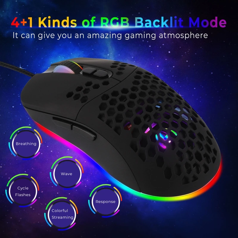 

Type C Wired Lightweight Gaming Mouse Honeycomb Shell 7 Buttons 7200DPI RGB Backlit USB C Mouse for PC Laptop Notebook Computer
