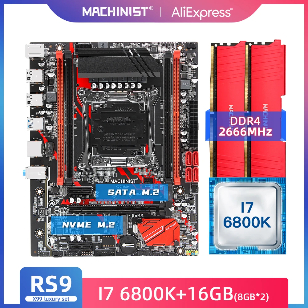 MACHINIST X99 материнская плата LGA 2011 3 комплект с процессором Intel Xeon I7 6800K 16G(2*8) DDR4 2666 MHZ RAM