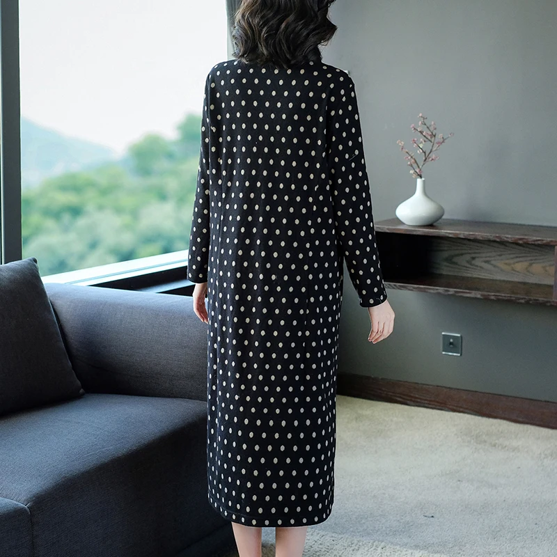 

COIGARSAM 3XL Plus Size Polka Dot Women Long dress New Spring Dresses Black 9028