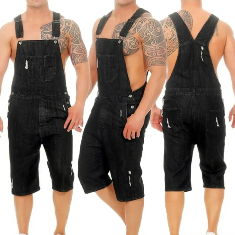 2019 новые мужские комбинезоны до колена подходят повседневные рваные цельные