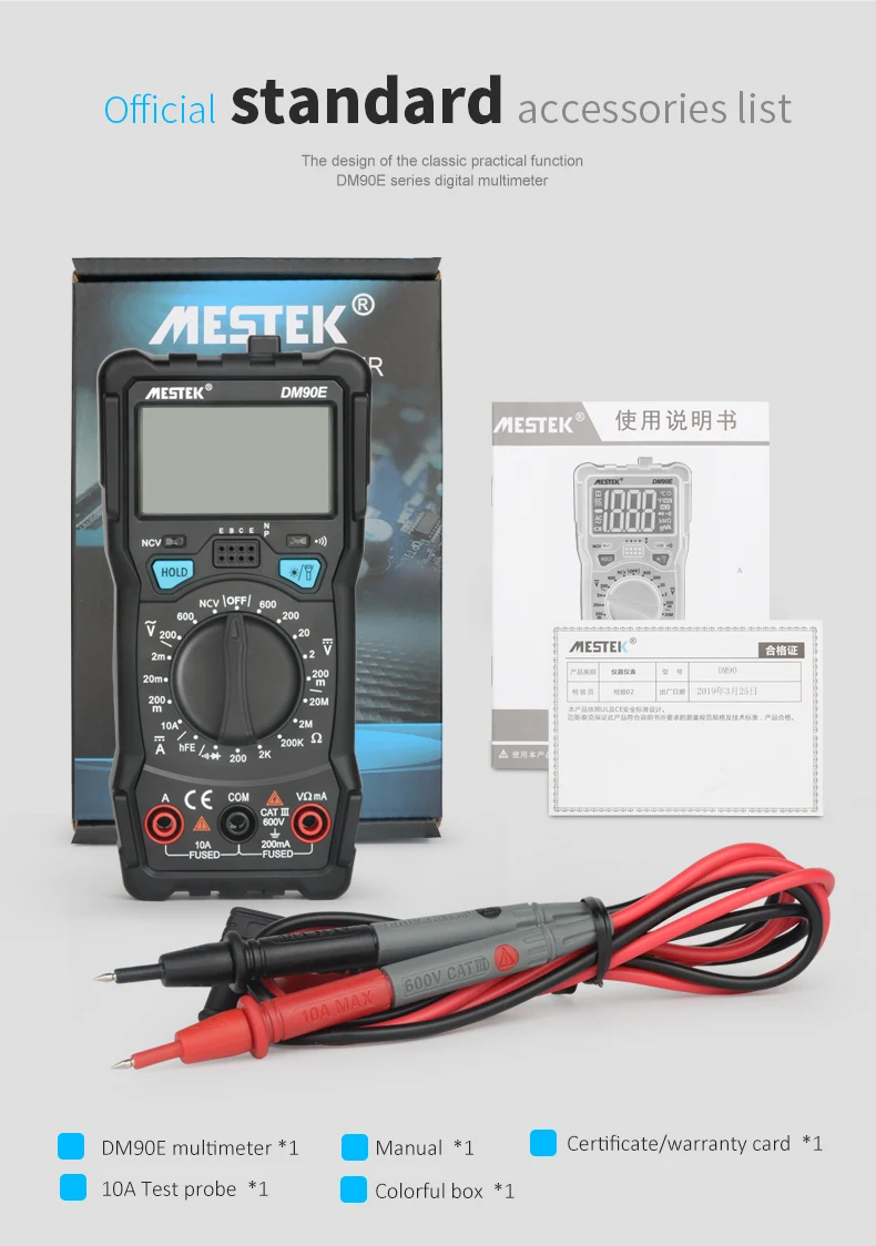 Mestek DM90E NCV Цифровой мультиметр 1999 отсчетов переменного/постоянного тока измеритель напряжения, светильник-вспышка, задний светильник с большим экраном, мультиметр