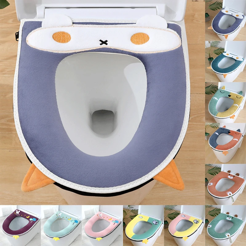 

Comfortable Cute Cartoon Bathroom Toilet Seat Cover Washable Portable Warmth Soft Winter Toilet Cushion Bathroom Supplies WC Mat