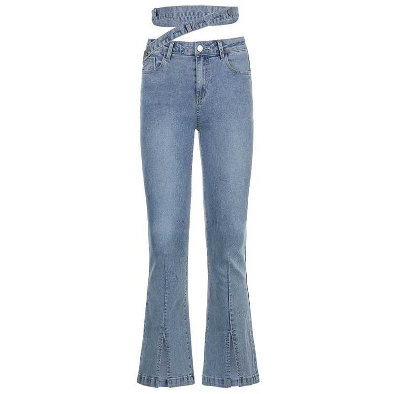

Hot girl style low waist washed split jeans women's 2021 summer European and American style high street jeans