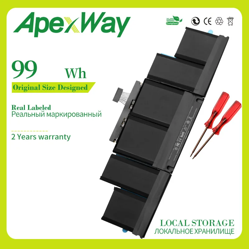 Аккумулятор Apexway 99Wh 11 26 в A1417 для Apple Macbook Pro 15 дюймов A1398 Mid 2012 начала 2013 года Retina