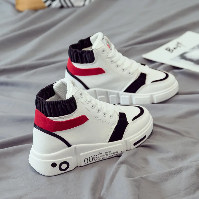 

High Top PU Leather Small White Shoes Female 2020 Autumn Winter New Students Running Shoes Platform Casual Shoes Sneakers Woman