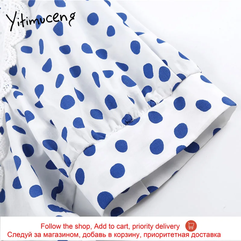 

Yitimuceng Dot Dresses Women Mini Solid Spring 2021 Loose Waist Puff Sleeve Square Collar Korean Fashion Clothes Office Lady New