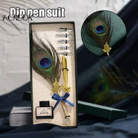 retro calligraphy feather dip with 5 extra nib quill pen writing ink set gift box fountain pen design fl
