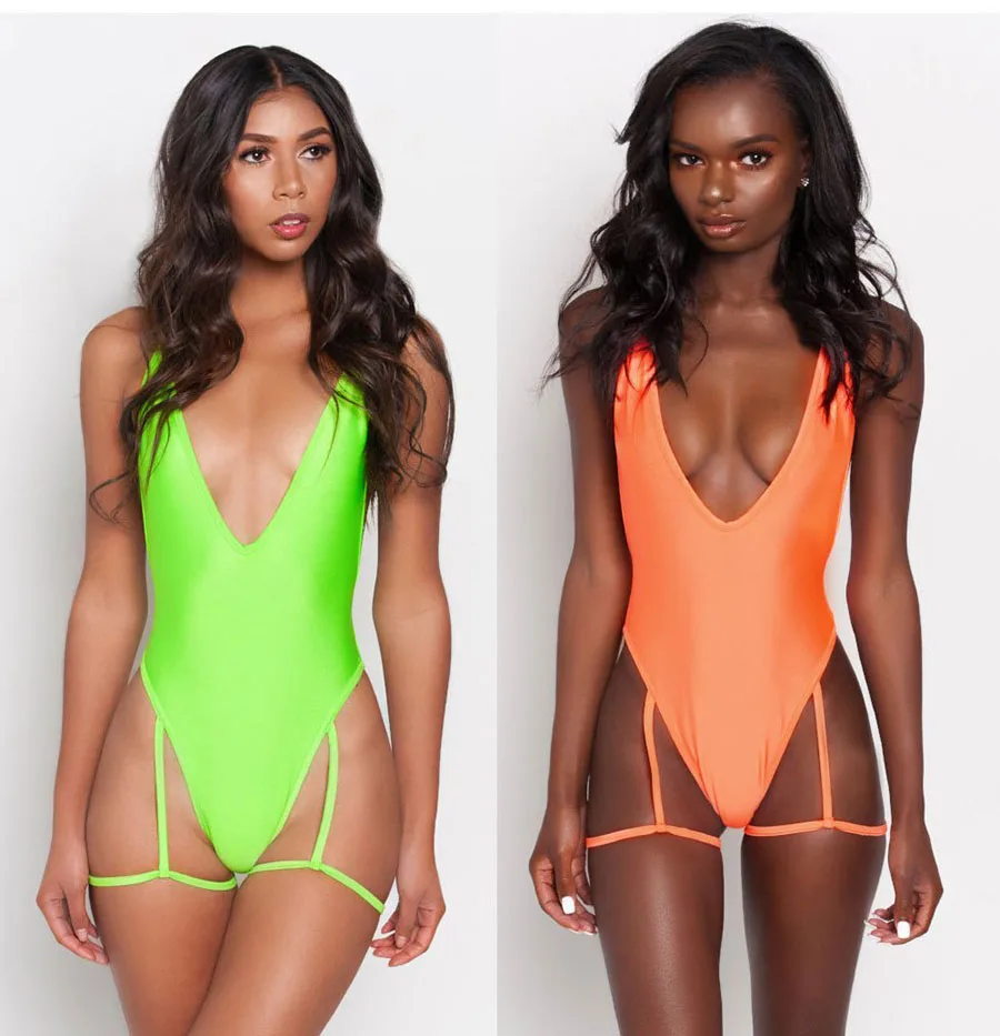 Сексуальный цельный купальник Женский бандажный с глубоким v образным вырезом и