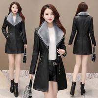 women lambs wool coat female medium long thick warm shearling coats suede leather jackets autumn winter female outerwear xnxee