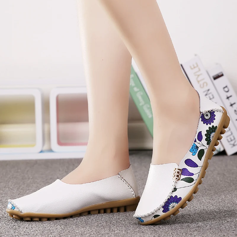 

Genuine Leather Women Flats Autumn Fashion Print Patchwork Casual Flat Shoes Woman Non-Slip Spring Women Shoes XKD1102