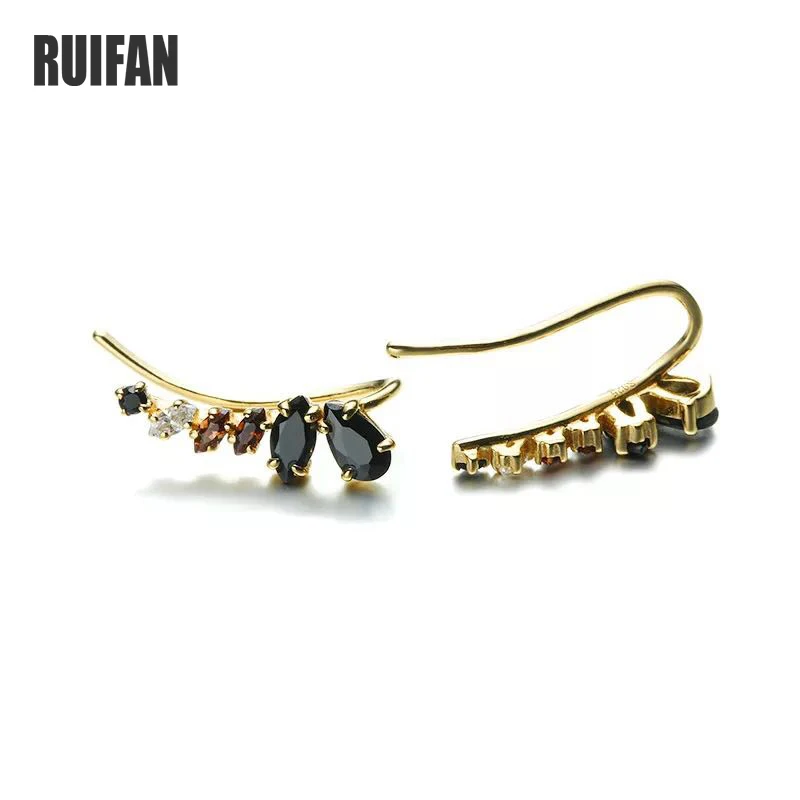 Ruifan черный серьги с цирконием кубической огранки для женщин из 14 каратного