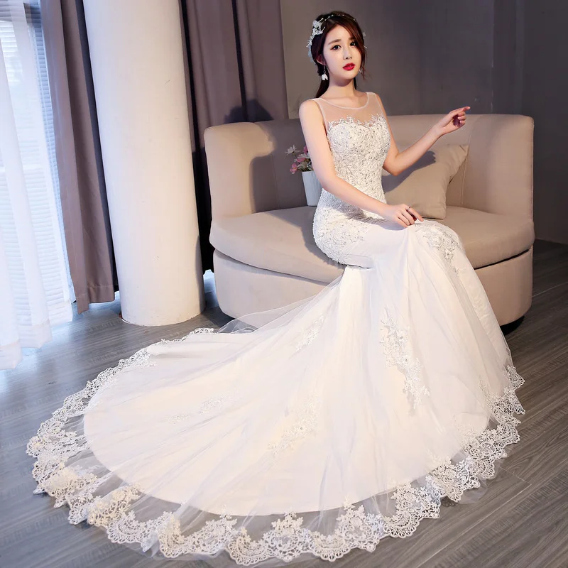 

Wedding Dress 2021 New Bride Wedding Korean Slim Fit Slim One Shoulder Fishtail Wedding Dress Small Tailed Woman
