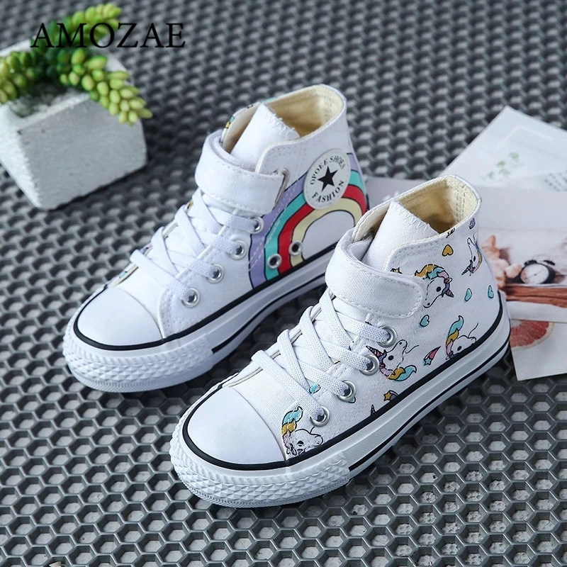 

Canvas Children's Shoes Cartoon Graffiti Children's Sneakers Rainbow Casual Shoes For Girls Comfortable Kids Flats Tenis Infanti