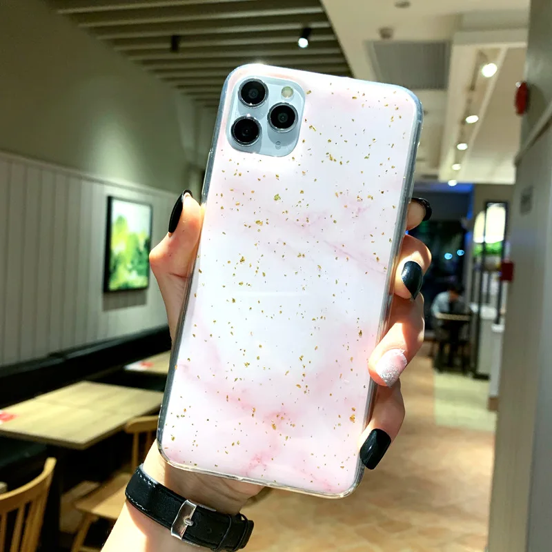 Pink White Блестящий чехол для телефона с золотой фольгой и мрамором для iPhone 11, 6, 6 S, 7, 8 Plus, X, XR, XS Max, мягкий чехол из ТПУ для iPhone 11 Pro, Max, блестящая задняя крышка - Цвет: Pink White