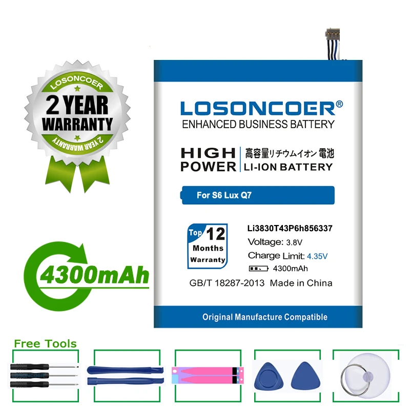 Аккумулятор LOSONCOER 4300 мАч Li3830T43P6h856337 для ZTE Blade X9 A711 S6 Lux Q7/-C G719C N939St N939SD V5 Pro N939SC |