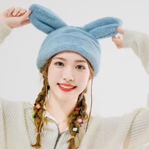 2021 New Beret With Bunny Ears Girl Winter Warming Hat Cute Super Cute Fluffy Hat