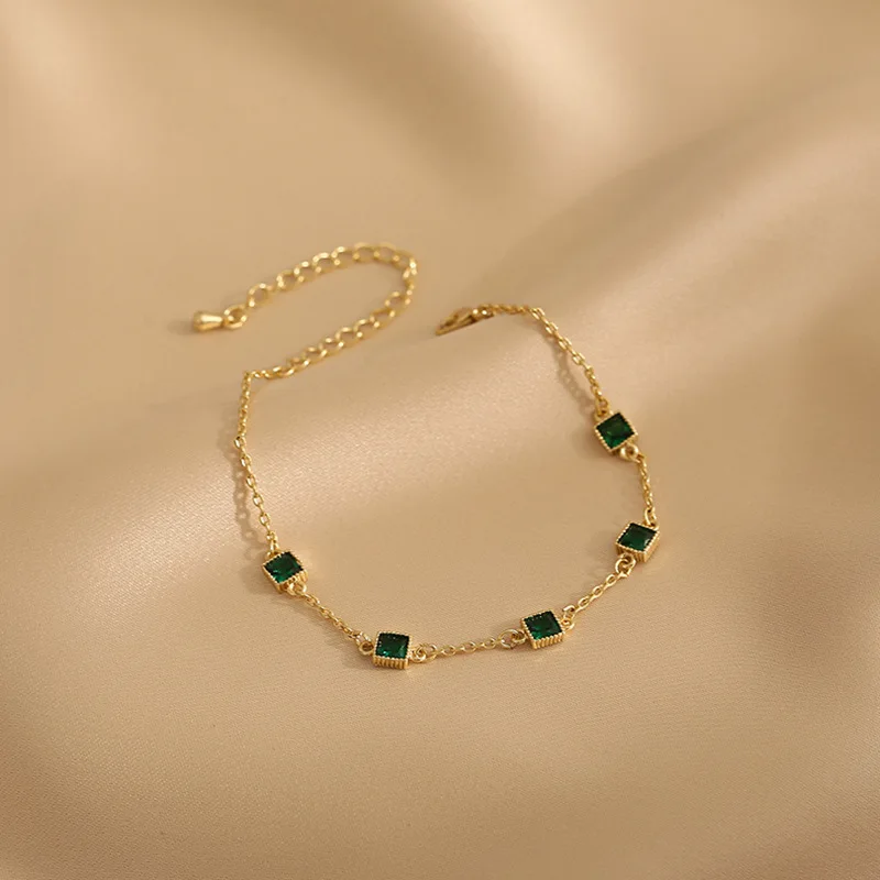 

Minar Minimalist Green Color Shiny Rhinestone Chain Bracelets for Women Girls Metallic Geometric Charm Bracelets Simple Jewelry