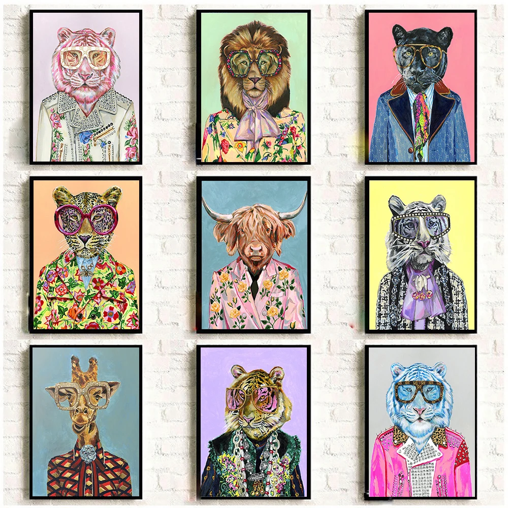 

Fashion Animals in a Suit Art Canvas Paintings Vintage Posters and Prints Lion Tiger Giraffe on the Wall Art Picture Home Decor