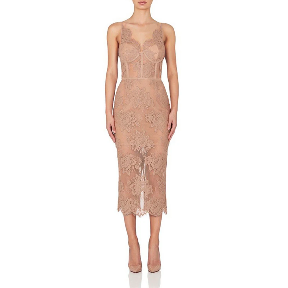 Женское облегающее платье Adyce черное кружевное Клубное с v образным вырезом на