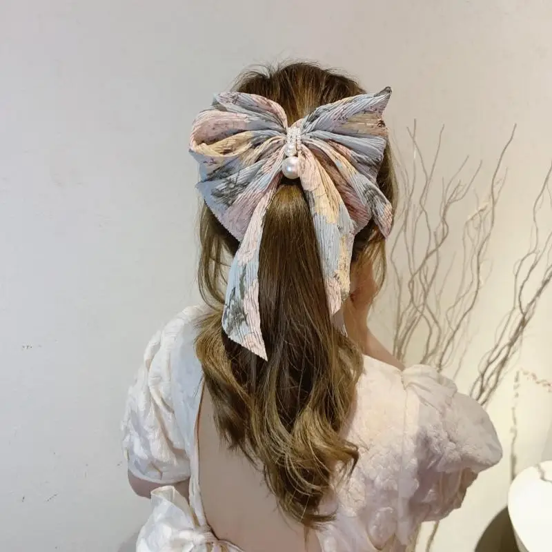 

Sweet Big Bow Pearl Romance Floral Hairpin Back Head Girls hairpin Headdress Women Hair Bows