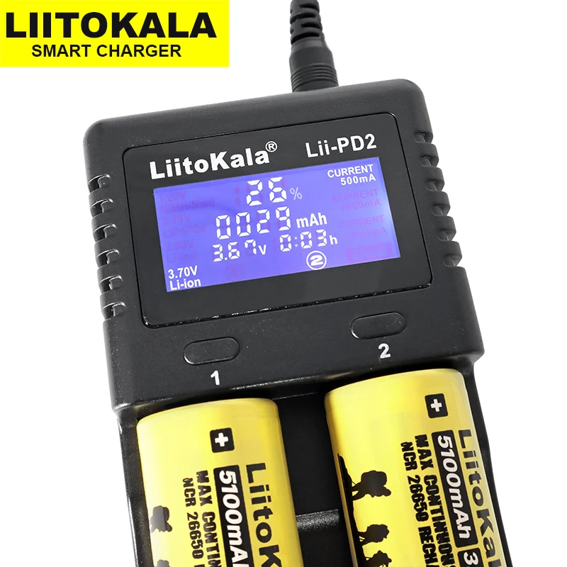 

2023 New LiitoKala Lii-PD2 battery Charger for 18650 26650 21700 18350 AA AAA 3.7V/3.2V/1.2V lithium NiMH batteries