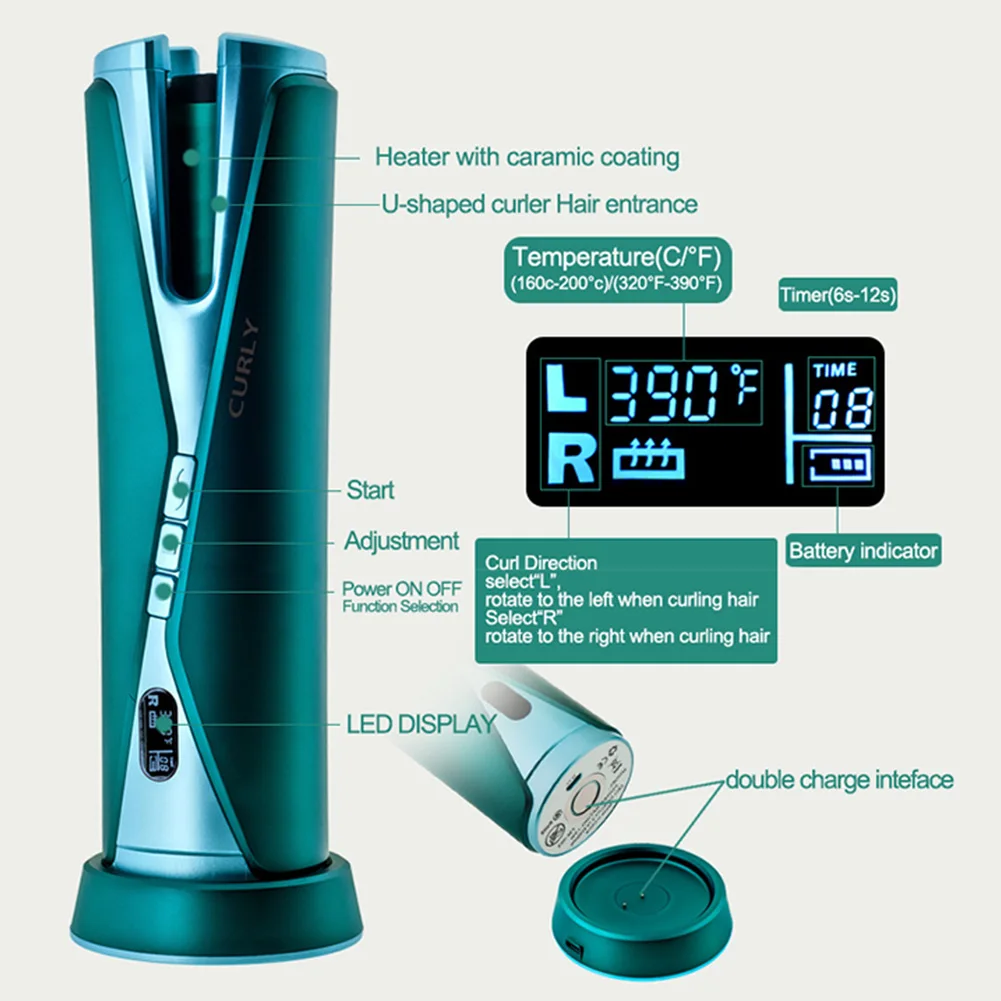 

Portable Wireless Automatic Hair Curler Electric Ceramic Curling Iron Machine Curls Waves LCD Display Rotate Wave Styler Curling