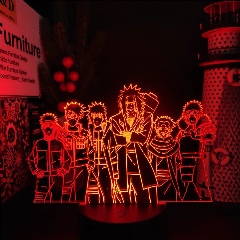 Naruto 2-6 Generation Anime Figure Tobirama Sarutobi Hiruzen Namikaze Minato Tsunade Kakashi Lampara LED Room Decor Night Light